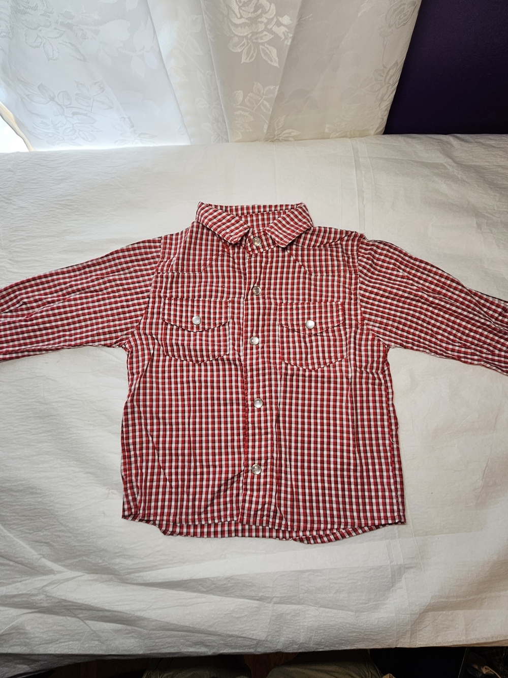 Red Gingham Button-Down Shirt for Kids